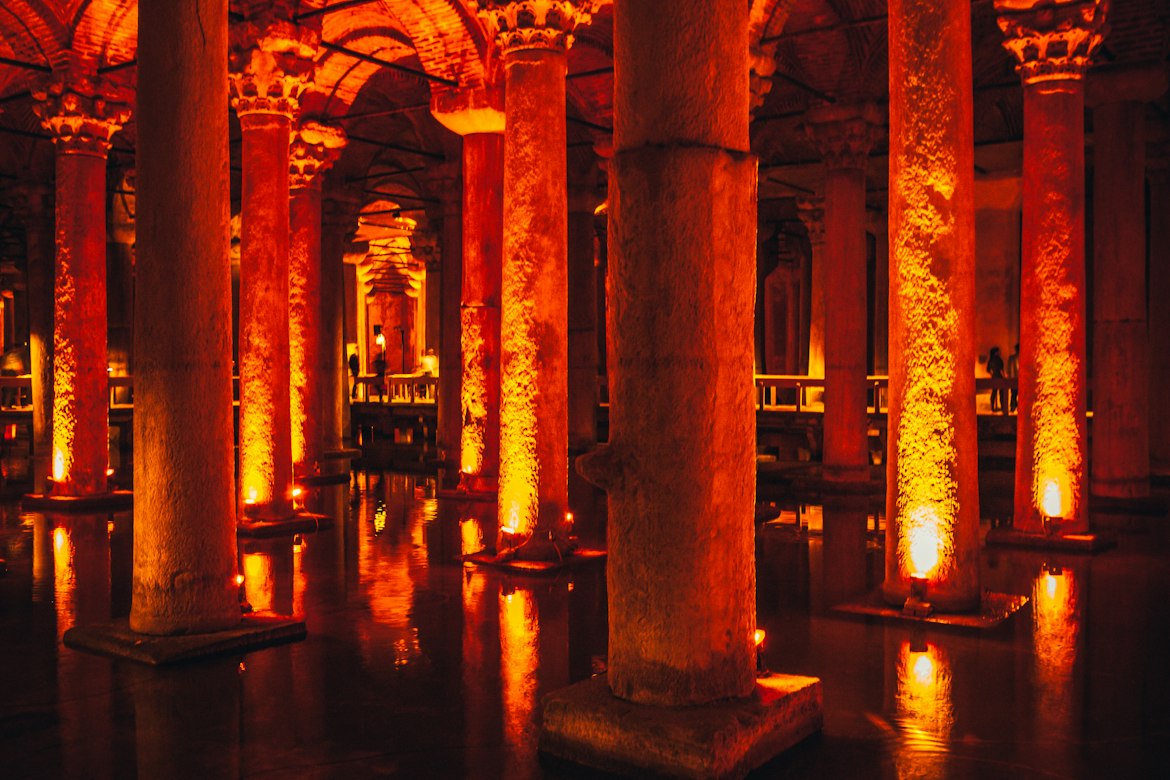 Ancient Basilica Cistern underground marble columns in Istanbul